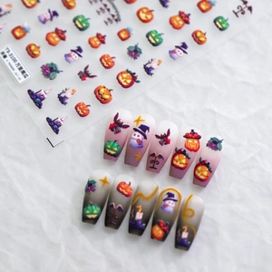Halloween Nail Art Stickers 5D Embossed Pumpkin Ghost Bat Patterns PET Self Adhesive Holiday Party Manicure Decals