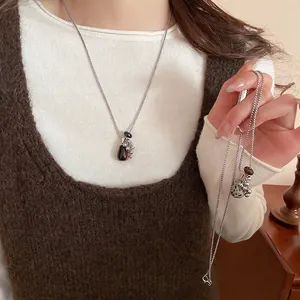 Retro tiger eye stone tassel long necklace with beads for women in vintage style
