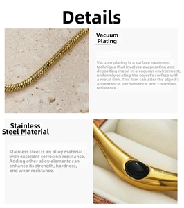 Vue détaillée du collier en acier inoxydable plaqué or 18k avec pierre noire sertie