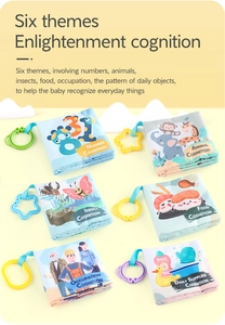 Detailed set of six educational soft cloth books for babies featuring diverse learning themes