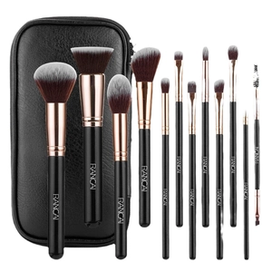 12pcs professional black and gold makeup brush set with leather storage case