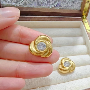 Titanium steel 18k gold rose flower stud earrings with zircon in a jewelry box