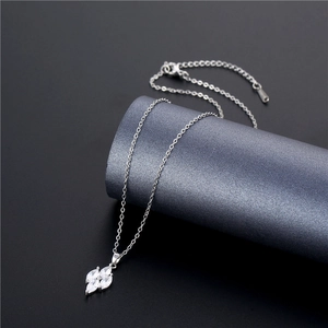 Geometric zircon necklace with marquise-cut pendant on a stylish silver titanium steel chain