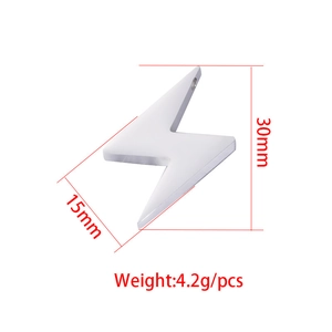 Polished silver lightning bolt pendant detail with dimensions 30mm height and 15mm width