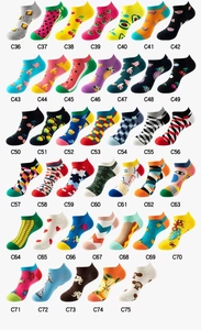 Detailed catalog showing 40 patterns of low cut ankle socks with vibrant fruit motifs