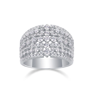 Luxuriöser breiter S925 Sterlingsilber Ring mit mehrreihiger Moissanit-Pflasterfassung
