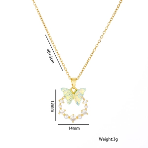 Colorful butterfly titanium necklace with pearls and zircons, 40+5cm chain length