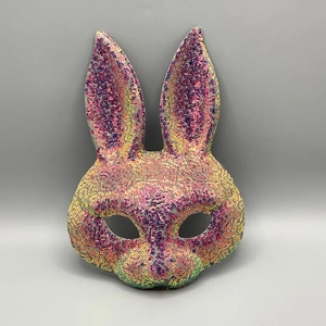 Sparkly sequin rabbit mask with rainbow gradient colors for Easter and Halloween parties