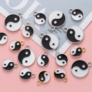 Yin Yang Tai Chi Round Pendants Alloy Drip Oil Enamel Charms For DIY Jewelry Making Accessories Symbolic Style