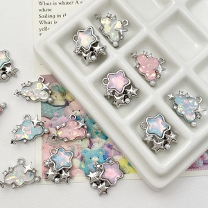 Iridescent star and cloud alloy charms for DIY necklaces with colorful resin inlay