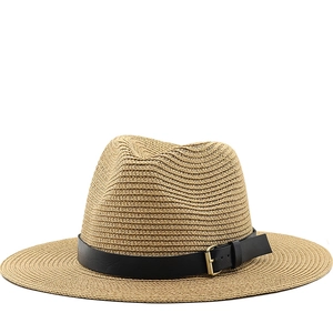 Chapeau De Paille Fedora Pour Hommes Femmes Panama Style Jazz Respirant Été Plage Voyage Avec Bande En Similicuir Boucle Métallique