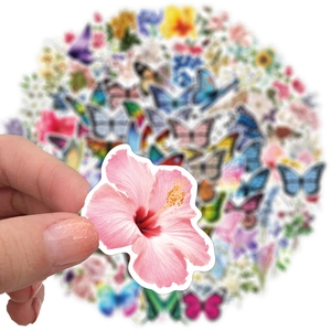 Autocollant d'hibiscus rose d'un lot de 100 stickers papillons et fleurs colorés