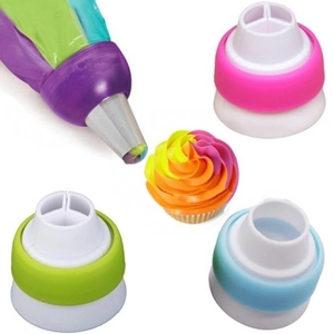 Three-color Russian piping tip coupler set for cake decorating with multicolor cream