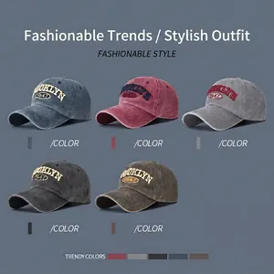 Vintage washed cotton baseball cap with 3D Brooklyn 1947 embroidery in five colors