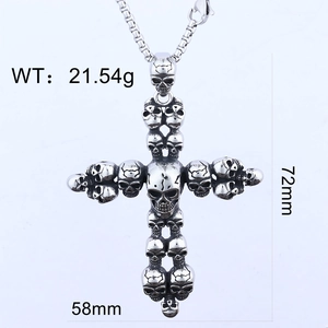 Macro detail of gothic skull cross pendant with dimensions 72mm by 58mm in silver