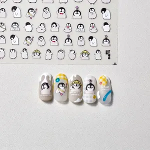 Autocollants nail art pingouin en relief avec de mignons motifs de dessins animés