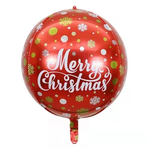 Detail of a 22-inch red 4D Christmas balloon with Merry Christmas text and snowflakes