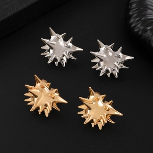 Punk style spiky hedgehog stud earrings in polished gold and silver metal finishes