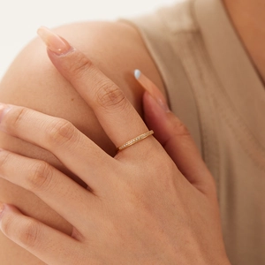 Stainless Steel Ring 18K Gold Plated Cubic Zirconia Inlaid Full Row Minimalist Elegant Jewelry For Women