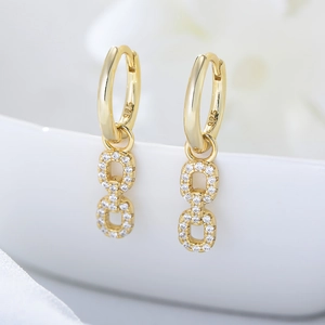 Interlocking Double Hoop Dangle Earrings 925 Sterling Silver Cubic Zirconia Geometric Jewelry For Women