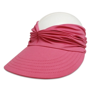 Close-up of a dark pink sun visor with wide brim and stitched edge for outdoor sports