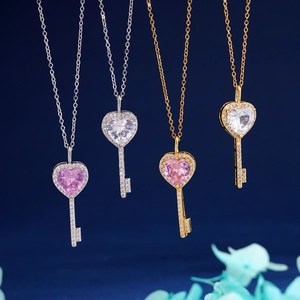 Copper Zirconia Heart Key Pendant Necklace For Women Elegant Korean Style Gold Silver Plated Fashion Jewelry Accessories Gift