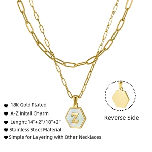 Zweilagige 18K vergoldete Edelstahlkette mit sechseckigem Z-Initialen-Anhänger