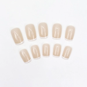 Detailed flat lay of 10-piece French press-on nails with pink base and white tips