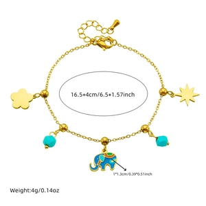 Bracelet chaîne en acier inoxydable doré avec pendentifs éléphant, fleur et étoile