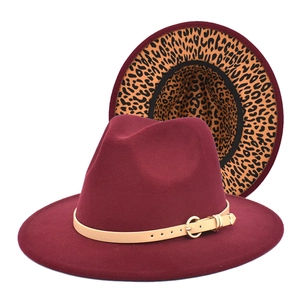 Wide Brim Wool Felt Fedora Hat With Leopard Print Lining Belt Buckle Jazz Cap Vintage Fashion For Women And Men