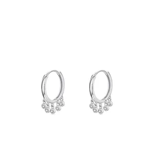 S925 sterling silver hoop earrings with five hanging cubic zirconia round charms