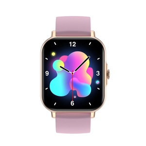 GT50 Smartwatch with pink silicone strap and gold square case featuring color digital dial