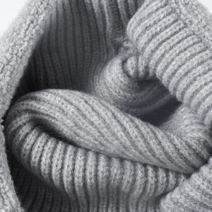 Unisex grey chunky ribbed knit beanie cap for winter outdoor warmth and comfort
