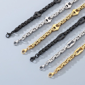 Bracelets chaîne byzantine 5mm en acier inoxydable or, argent et noir pour homme et femme