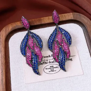 Luxury Zircon Dangle Drop Earrings Vintage Copper Jewelry Silver Earring Post Women Elegant Party Wedding Accessory