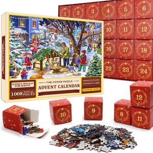 Calendrier de l'Avent puzzle de Noël 1008 pièces avec 24 boîtes cadeaux de scène de nativité