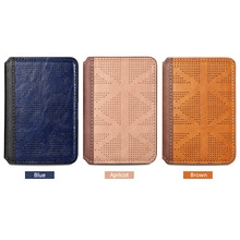 Detailed view of universal stick-on phone wallet with perforated geometric pattern