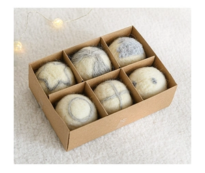 Handmade wool felt Christmas ball ornaments set in kraft gift box with cozy lights