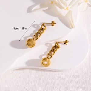 Minimalist 18K gold stainless steel chain earrings with spherical drops and 3cm length