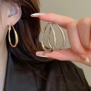 Minimalist Teardrop Hoop Earrings Alloy With 925 Sterling Silver Earring Post Geometric Oval Polished Fashion Jewelry Women