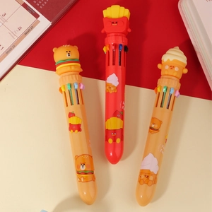 Close-up of cute cartoon hamburger and fries multi-color pens in orange and red