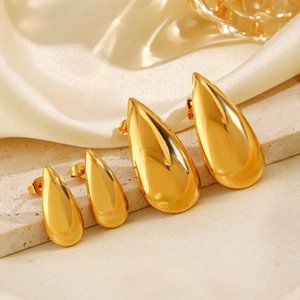 Teardrop Stud Earrings Stainless Steel 18K Gold Plated High Polish Mirror Finish Minimalist Chunky Jewelry For Women