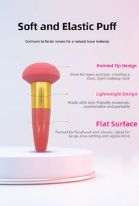 Macro detail of umbrella-shaped makeup puff showing the soft tip and flat sponge surface
