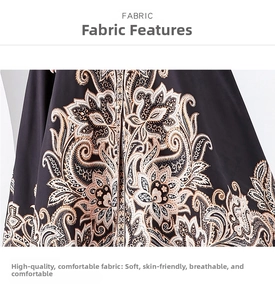 Detail of paisley floral print fabric in dark brown with soft and breathable texture