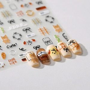 Autocollants Art Des Ongles Chat Chien Dessin Animé Mignon Relief 3D Estampage Or Auto-adhésif Décoration Manucure Style Japonais