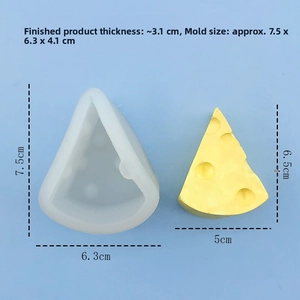 Detail of cheese-shaped silicone mold with dimensions showing mousse and pudding making