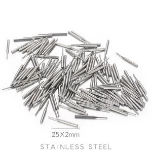 Detailed close-up of 25x2mm precision stainless steel pins with technical specifications
