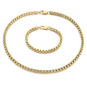 5mm rhombic pattern stainless steel gold-plated chain necklace and bracelet jewelry set
