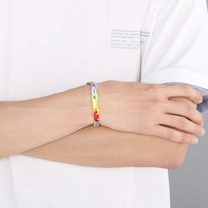 Chic rainbow acrylic and stainless steel link bracelet for hip-hop fashion styling