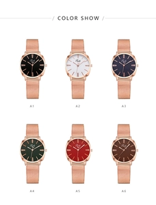 Various colors of fashion quartz watches for women with rose gold mesh steel bands